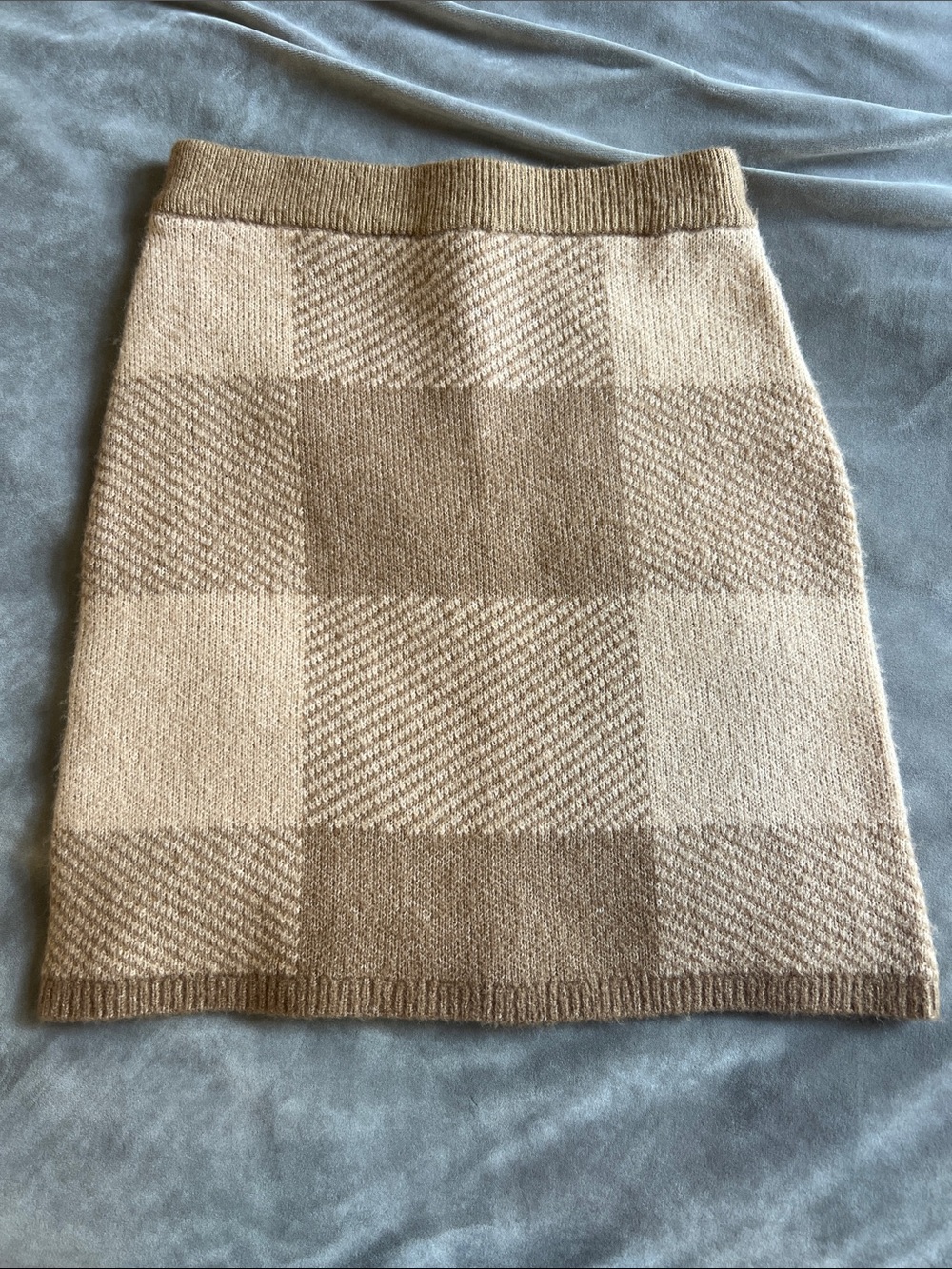 Lost + Wander Neutral Plaid Knit Pencil Skirt - Cream and Tan